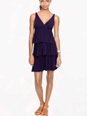 J. Crew Tiered V-Neck Dress in Navy